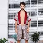 Shein Men Paisley Print Shorts With Colorblock Robe