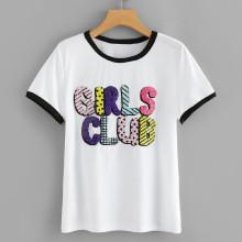 Shein Letter Applique Ringer Tee
