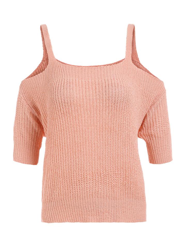 Shein Cold Shoulder Half Sleeve Knitted Sweater