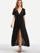 Shein Black V-neck Split Front Maxi Dress