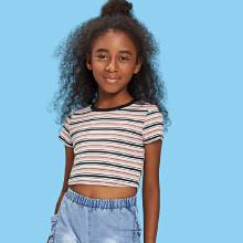 Shein Girls Striped Print Rib Knit Tee