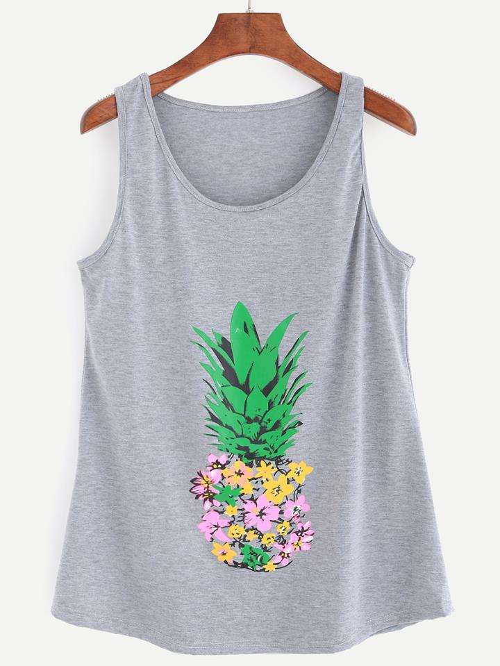Shein Grey Pineapple Print Tank Top