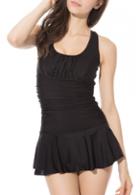 Rosewe Black Spandex Round Neck Cross Back Swimdress