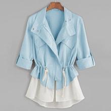 Shein Plus Drawstring Waist Mixed Media Coat