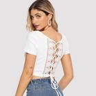 Shein Lace Panel Lace Up Back Tee
