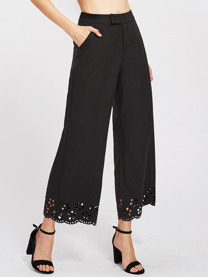 Shein Scallop Laser Cut Hem Palazzo Pants