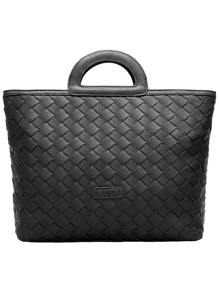 Shein Black Weave Pu Tote Bag