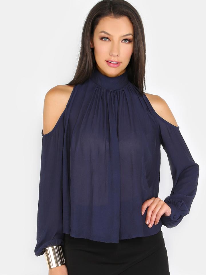 Shein Flowy Cold Shoulder Top Navy