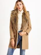 Shein Camel Faux Fur Collar Single Breasted Coat