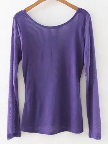 Shein Purple Hollow Back Slim Blouse