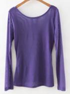 Shein Purple Hollow Back Slim Blouse