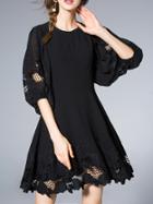 Shein Black Hollow Embroidered A-line Dress