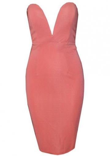 Rosewe Pink Strapless High Waist Sheath Dress