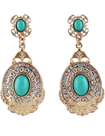Shein Blue Gemstone Gold Diamond Earrings