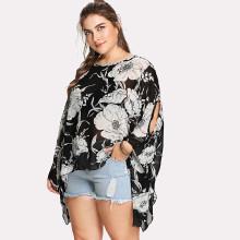 Shein Plus Random Florals Chiffon Kaftan Top