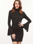 Shein Black High Neck Ruffle Sleeve Bodycon Dress