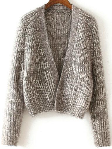 Shein Grey Collarless Open Front Raglan Sleeve Cardigan
