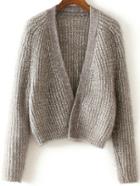 Shein Grey Collarless Open Front Raglan Sleeve Cardigan