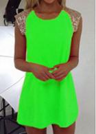 Rosewe Round Neck Neon Green Sequin Decorated Shift Dress