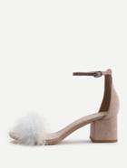 Shein Apricot Faux Fur Ankle Strap Chunky Heeled Sandals