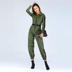 Shein Cut And Sew Quarter Zip Belted Jumpsuit