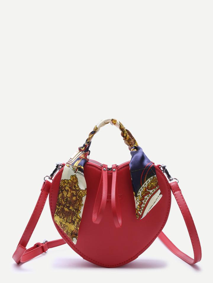 Shein Red Heart Shaped Zip Closure Pu Shoulder Bag