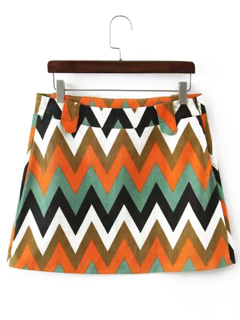 Shein Colour Wave Pattern Corduroy Skirt
