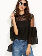 Shein Lace Mesh Insert Keyhole Back Blouse With Cami Top