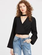 Shein Surplice Neckline Crop Top With Choker Neck
