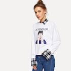 Shein Plaid Panel Figure Print Sweatshirt