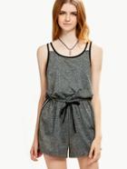 Shein Grey Marled Knit Striped Tape Detail Drawstring Romper