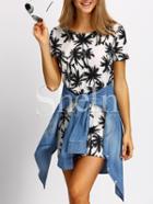 Shein Multicolor Crew Neck Tree Print Bodycon Dress
