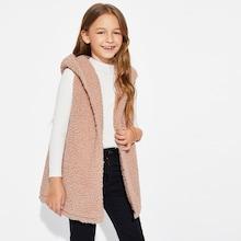 Shein Girls Open Front Hooded Teddy Vest