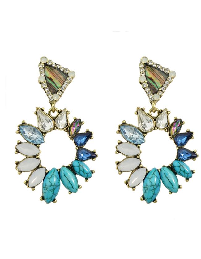 Shein Blue Rhinestone Hanging Stud Earrings