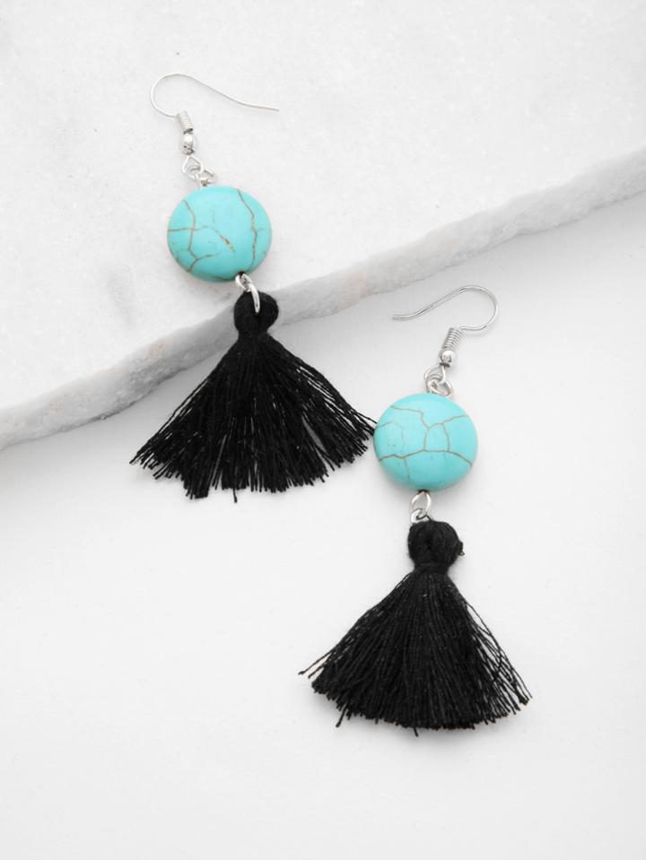 Shein Tassel Drop Earrings With Gemstone
