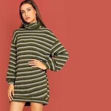 Shein High Neck Striped Tunic Dress