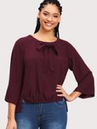 Shein Bow Tie Neck High Low Blouse