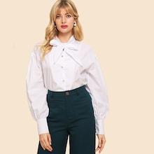 Shein 70s Tied Neck Solid Blouse