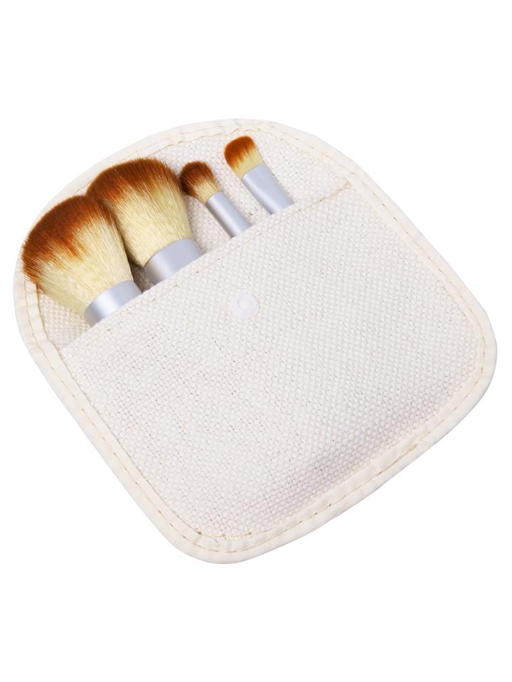 Shein 4pcs Bamboo Handle Makeup Brush Set With Bag