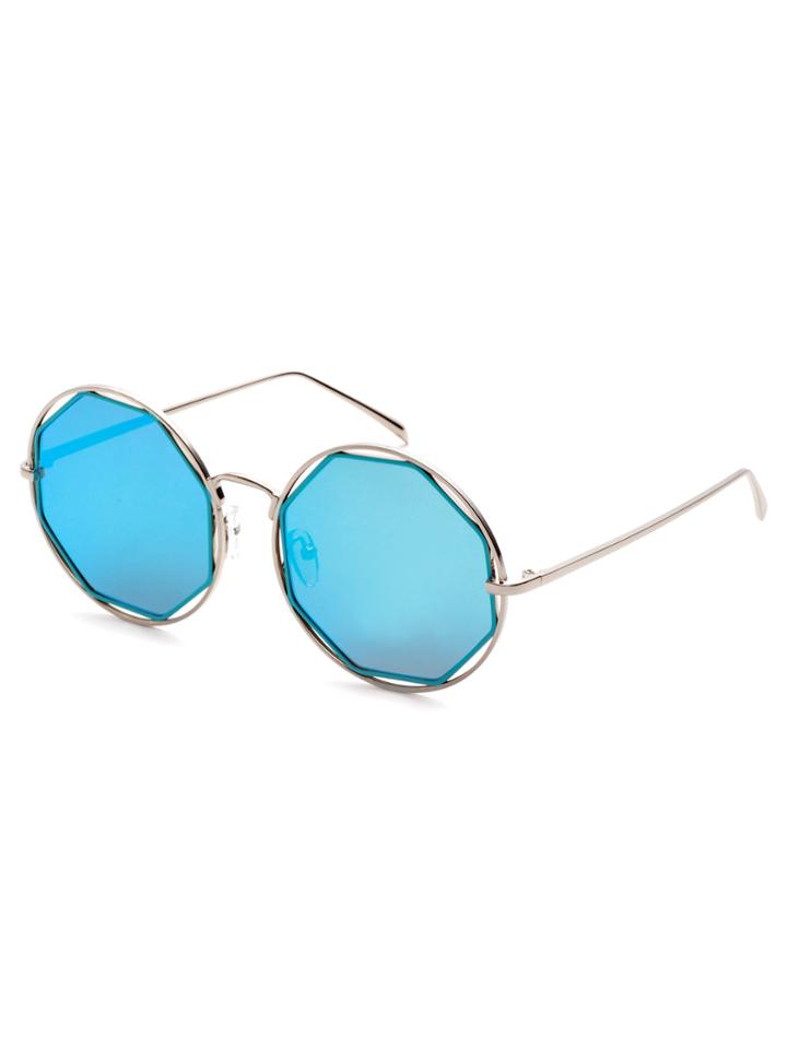 Shein Silver Frame Blue Lens Hollow Out Sunglasses