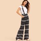 Shein Cross Back Geo Print Pinafore Jumpsuit