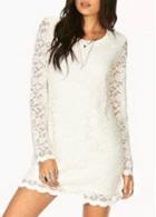 Rosewe Enchanting Long Sleeve Round Neck Lace Dress White