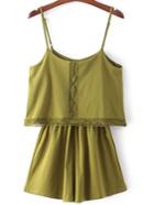 Shein Green Spaghetti Strap Crochet Siamese Trousers