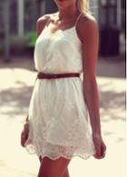 Rosewe Comfy Spaghetti Strap Design White Dress For Summer