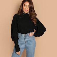 Shein Contrast Tipping Frilled Neck Top