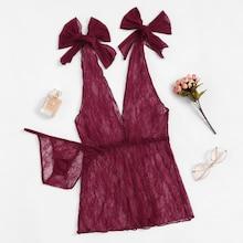 Shein V-plunge Lace Dress With Thong