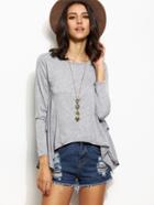 Shein Grey Long Sleeve Asymmetrical T-shirt