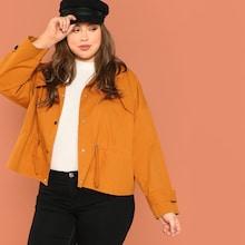 Shein Plus Drawstring Waist Button Up Jacket