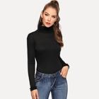 Shein Solid Frill High Neck Tee