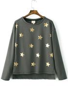 Shein Grey Star Print Dip Hem Sweatshirt